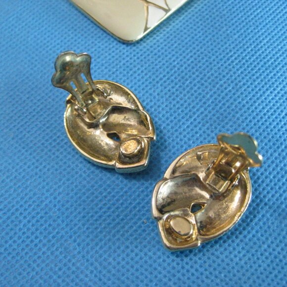 Vintage Retro 70's? 80's? Metal Enamel Beaded Necklace Clip Earrings Set - Picture 6 of 10